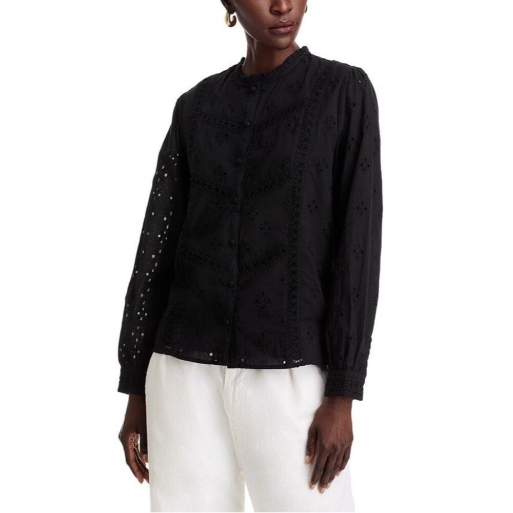 NWT KoKo+Mason Women's Embroidered Button Front Shirt Black Size S